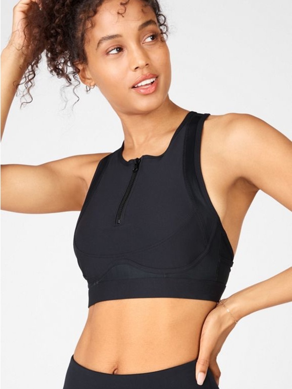 Fabletics Black Zip-Front High-Neck Sports Bra